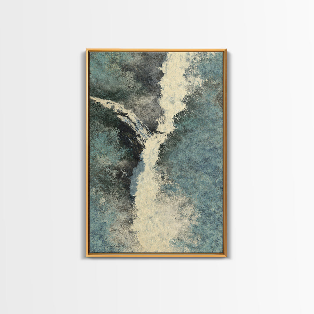 Tropical Jungle Waterfall Framed Canvas Print, Landscape Art, Modern Decor, Living Room Decor, Fine Art, Horizon, Wall Decor, LAN-2x3-24