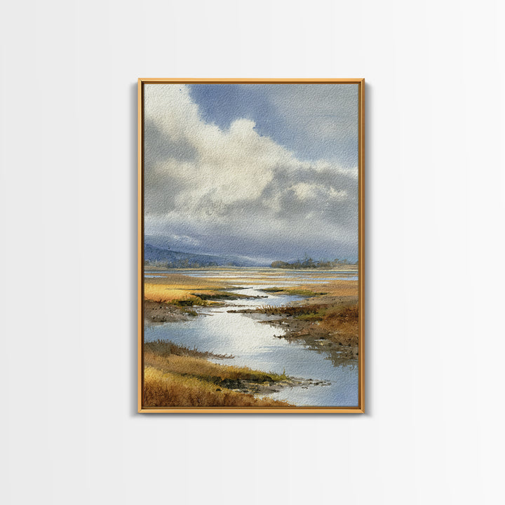 Moonlit River with Silver Reflections Canvas Print, Landscape Art, Original Painting, Living Room Decor, Fine Art, Horizon, LAN-2x3-29