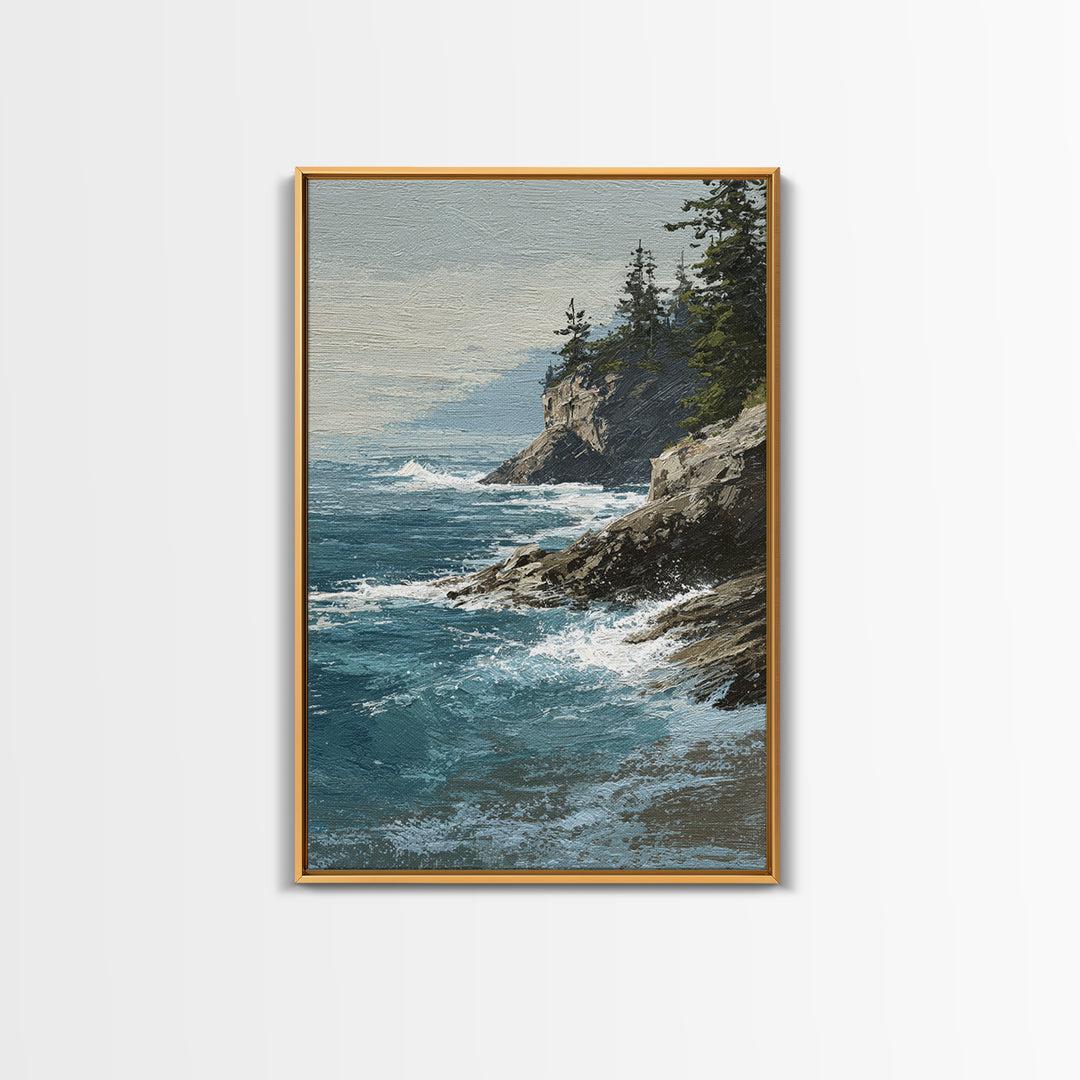 Coastal Cliffs with Crashing Waves Canvas Print, Landscape Art, Contemporary Art, Living Room Decor, Fine Art, Horizon, LAN-2x3-40