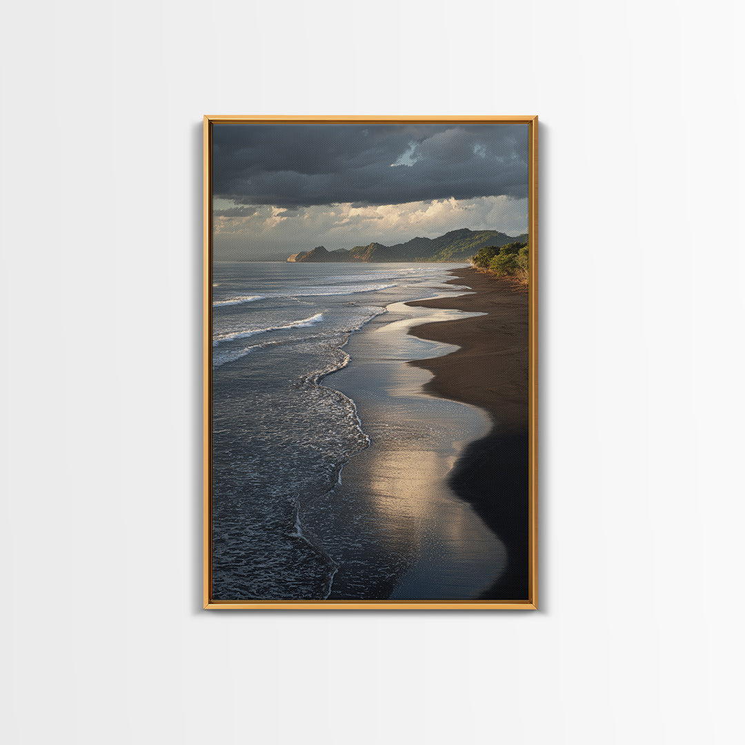 Volcanic Black Beach Framed Canvas Print, Landscape Art, Wall Decor, Living Room Decor, Fine Art, Horizon, Digital Print, LAN-2x3-46