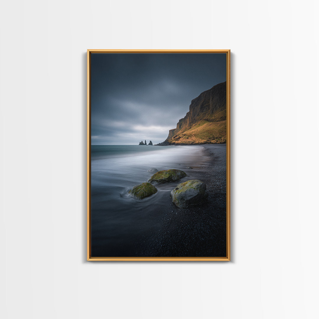 Volcanic Black Beach Canvas Print, Landscape Art, Living Room Decor, Oil Painting, Horizon, Horizontal Wall Art, LAN-2x3-70