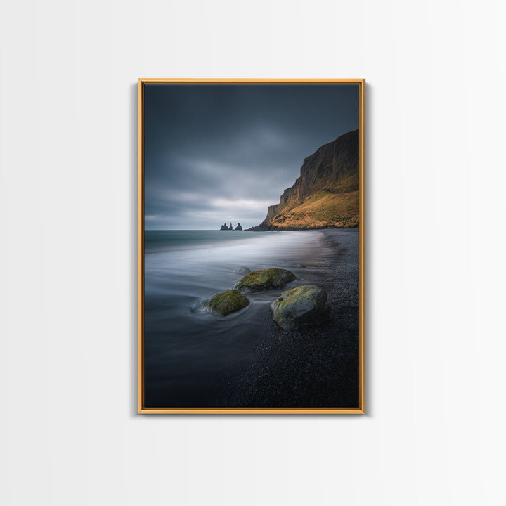 Volcanic Black Beach Canvas Print, Landscape Art, Living Room Decor, Oil Painting, Horizon, Horizontal Wall Art, LAN-2x3-70