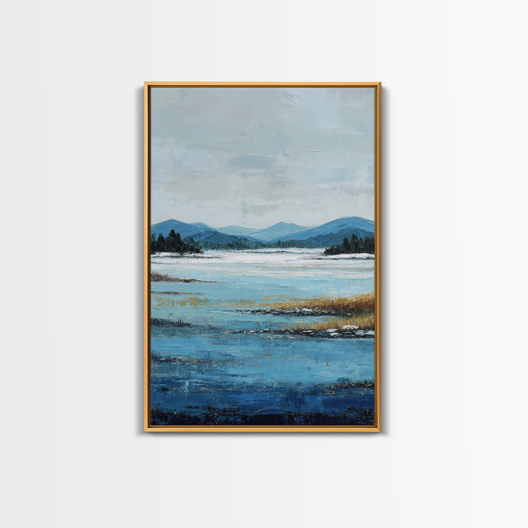 Fjord Landscape with Icy Blue Water Canvas Print, Landscape Art, Living Room Decor, Oil Painting, Horizon, Modern Art, LAN-2x3-71