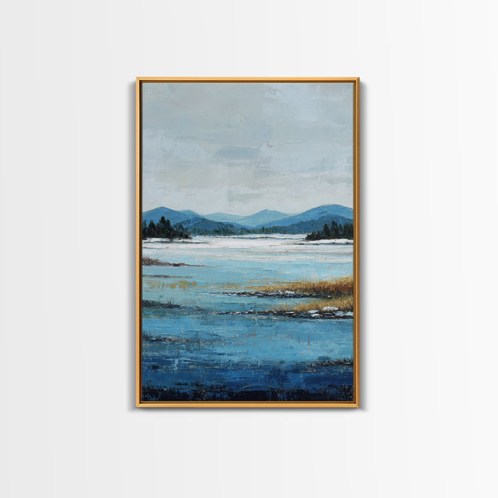 Fjord Landscape with Icy Blue Water Canvas Print, Landscape Art, Living Room Decor, Oil Painting, Horizon, Modern Art, LAN-2x3-71