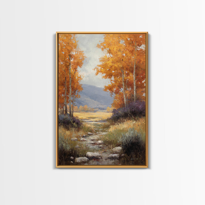Autumn Forest Path Framed Canvas Print, Landscape Art, Wall Art Print, Living Room Decor, Fine Art, Horizon, Boho Decor, LAN-2x3-89