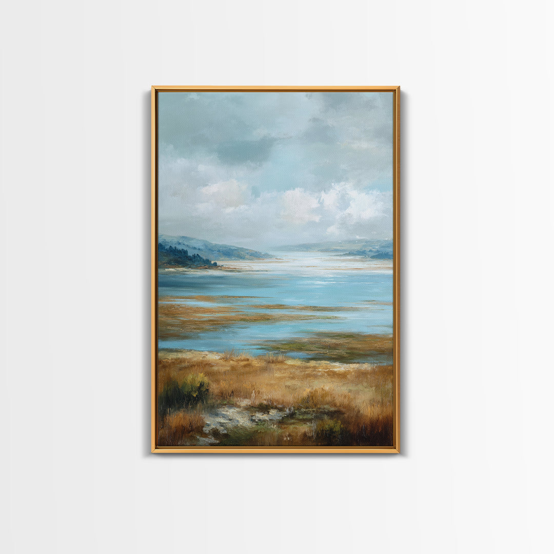 Fjord Landscape with Icy Blue Water Canvas Print, Landscape Art, Floral Wall Art, Living Room Decor, Fine Art, Horizon, LAN-2x3-95