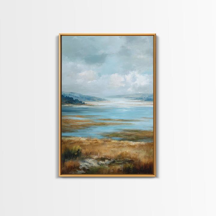 Fjord Landscape with Icy Blue Water Canvas Print, Landscape Art, Floral Wall Art, Living Room Decor, Fine Art, Horizon, LAN-2x3-95