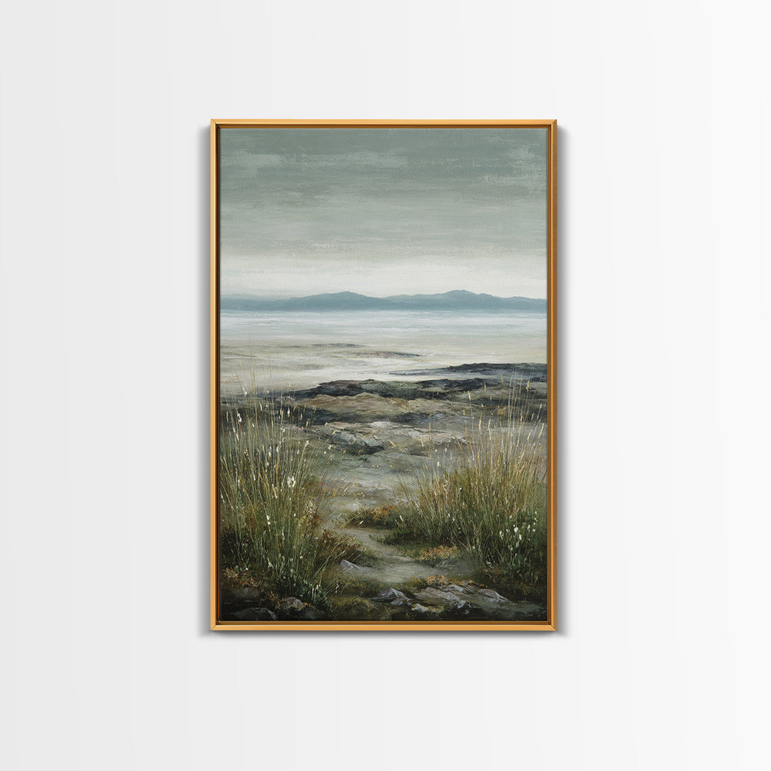 Rocky Scottish Highland Framed Canvas Print, Landscape Art, Boho Wall Art, Living Room Decor, Fine Art, Horizon, Neutral Decor, LAN-2x3-97