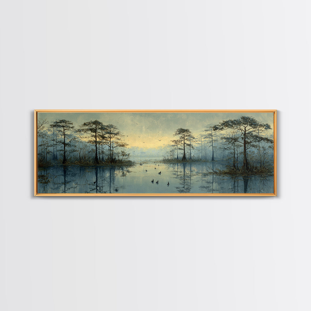 Misty Cypress Swamp Canvas Print, Landscape Art, Modern Decor, Living Room Decor, Fine Art, Horizon, Wall Decor, Digital Prints, LAN-3x1-14