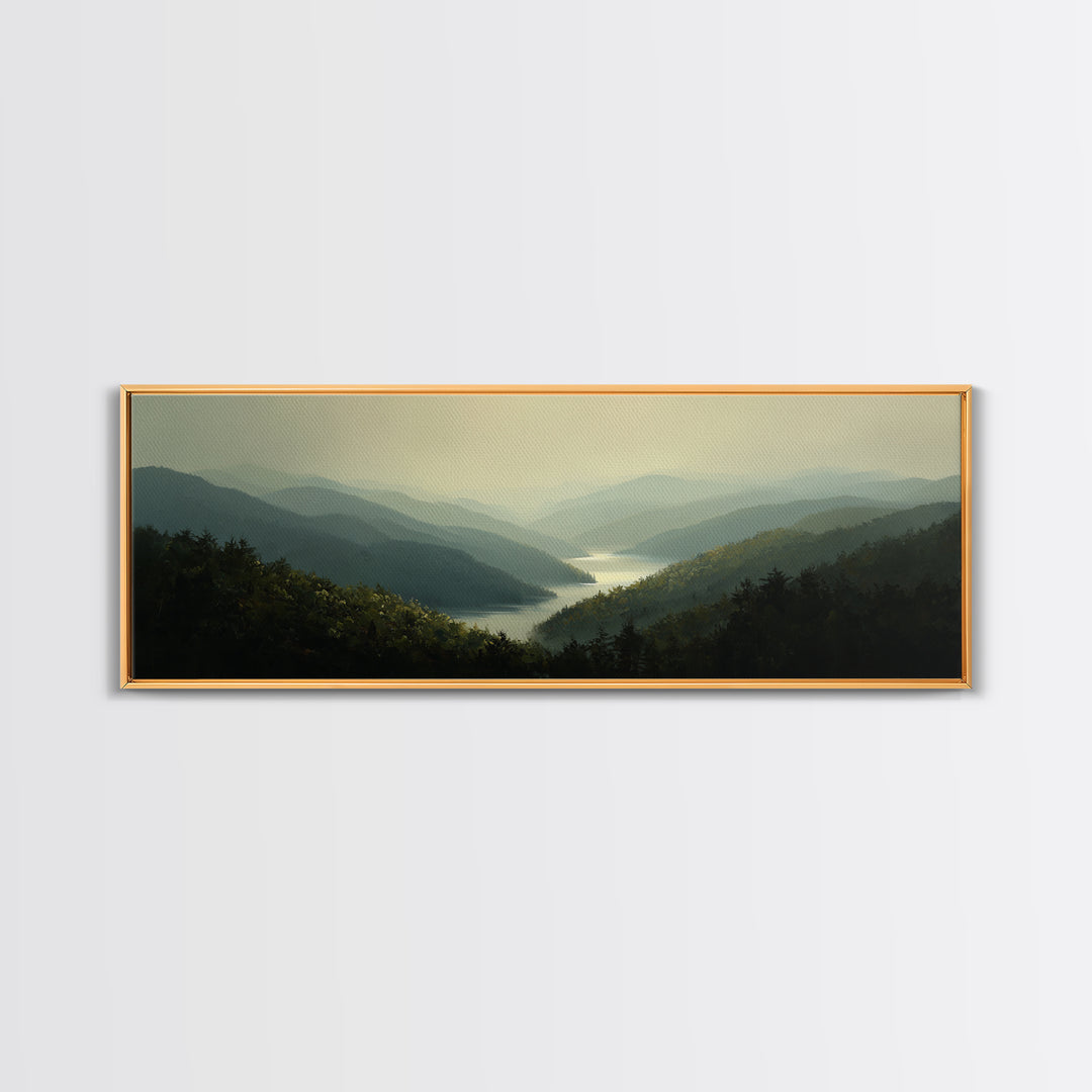 Waterfall Hidden in Dense Forest Framed Canvas Print, Landscape Art, Floral Wall Art, Living Room Decor, Fine Art, Horizon, LAN-3x1-28