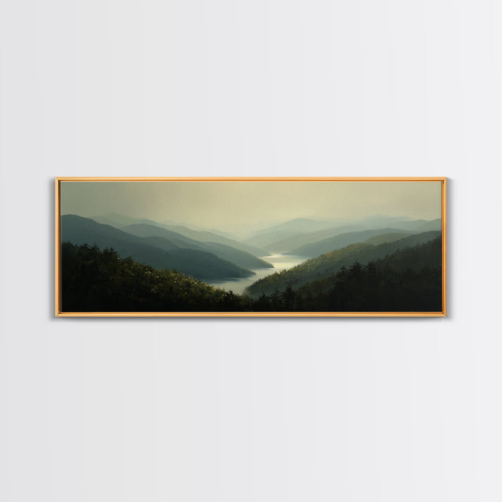 Waterfall Hidden in Dense Forest Framed Canvas Print, Landscape Art, Floral Wall Art, Living Room Decor, Fine Art, Horizon, LAN-3x1-28