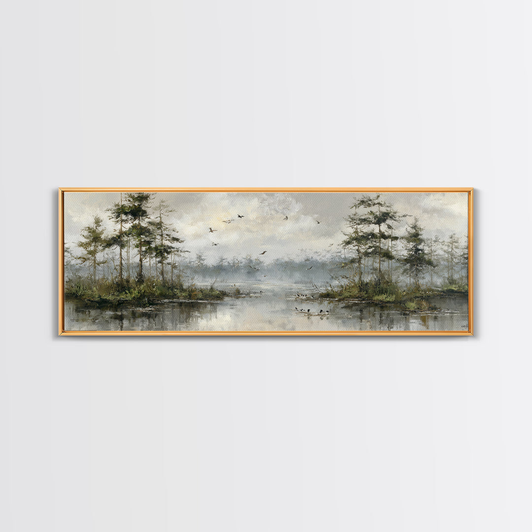 Misty Cypress Swamp Canvas Print, Landscape Art, Boho Decor, Living Room Decor, Fine Art, Horizon, Art Prints, Digital Art, LAN-3x1-62