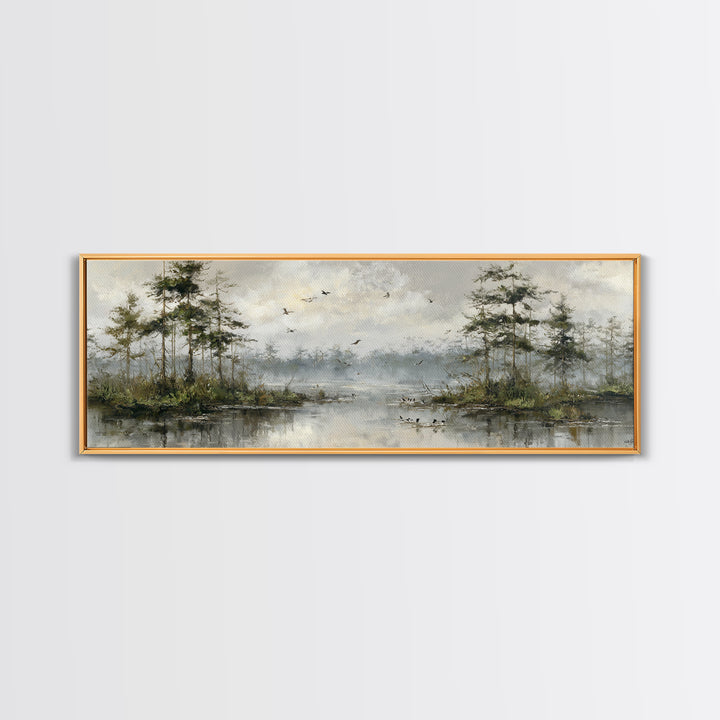 Misty Cypress Swamp Canvas Print, Landscape Art, Boho Decor, Living Room Decor, Fine Art, Horizon, Art Prints, Digital Art, LAN-3x1-62