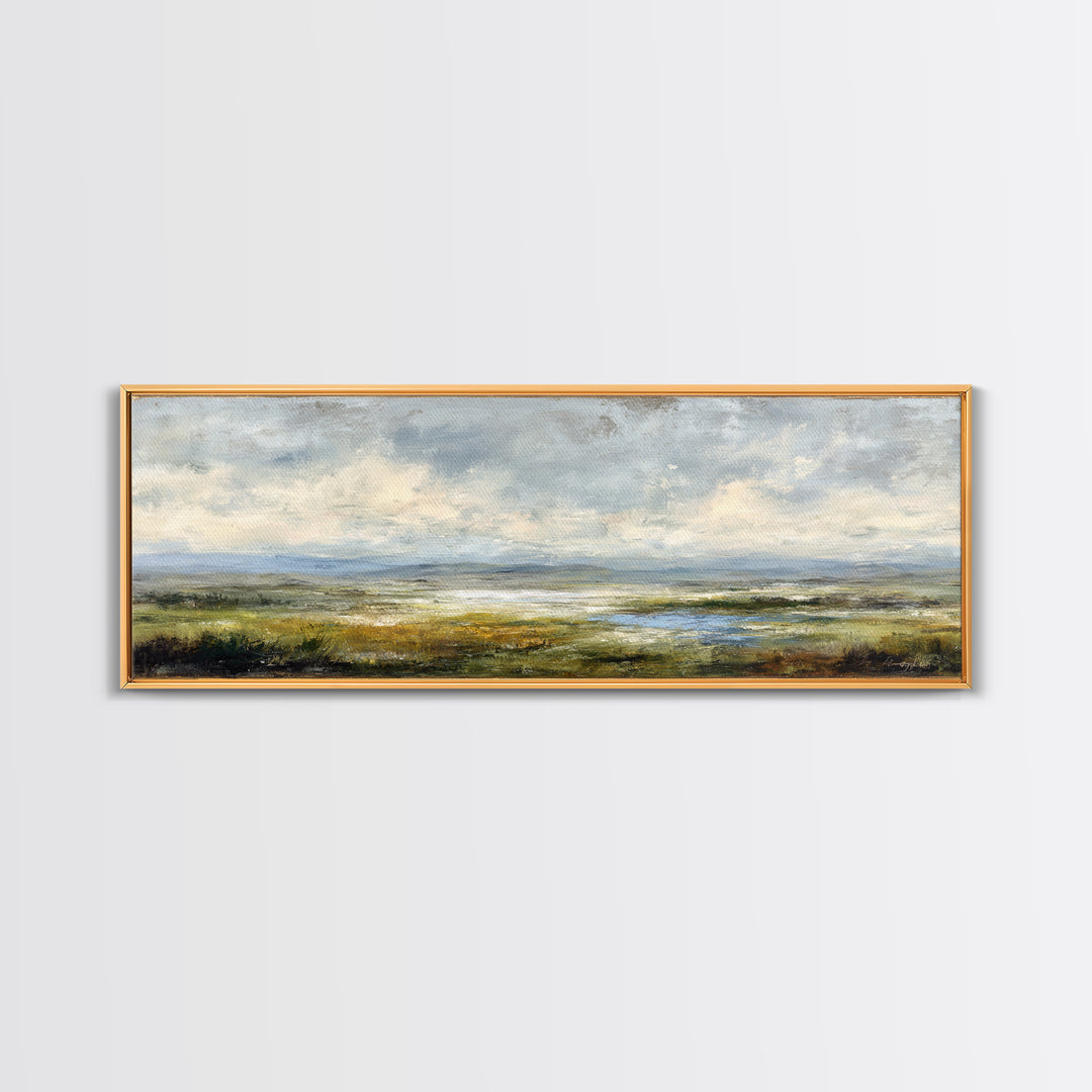 Storm Clouds over an Open Prairie Framed Canvas Print, Landscape Art, Original Art, Living Room Decor, Fine Art, Horizon, LAN-3x1-67