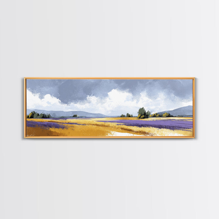 Lavender Field Leading to Distant Hills Canvas Print, Landscape Art, Living Room Wall Art, Living Room Decor, Oil Painting, LAN-3x1-98
