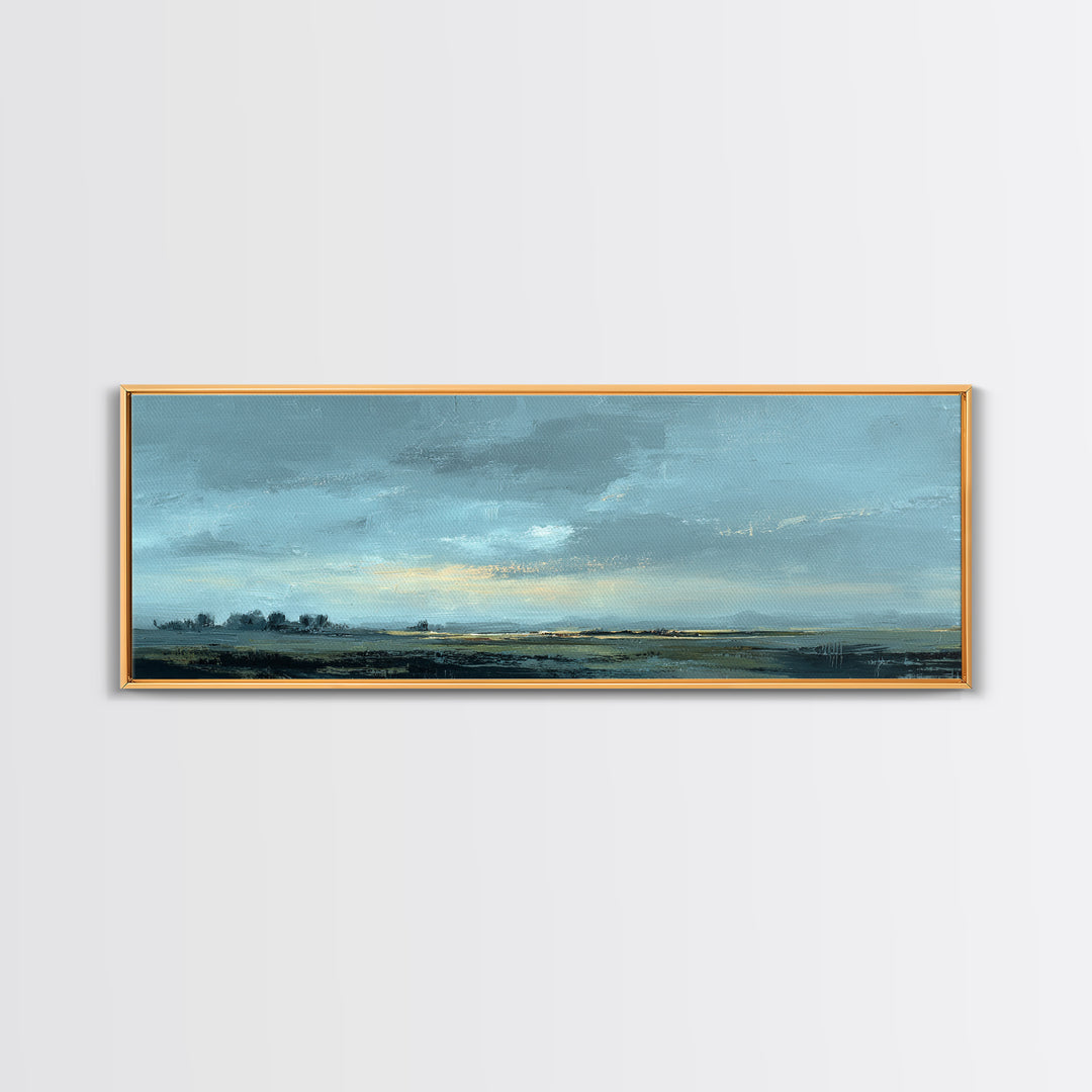 Desert Dunes under Pale Moon Framed Canvas Print, Landscape Art, Printable Wall Art, Living Room Decor, Oil Painting, Horizon, LAN-3x1-99