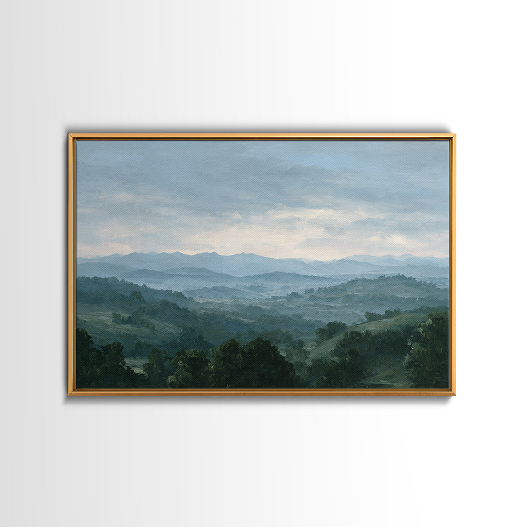 Rolling Green Hills Framed Canvas Print, Landscape Art, Living Room Decor, Oil Painting, Horizon, Modern Art, Gallery Decor, LAN-3x2-10
