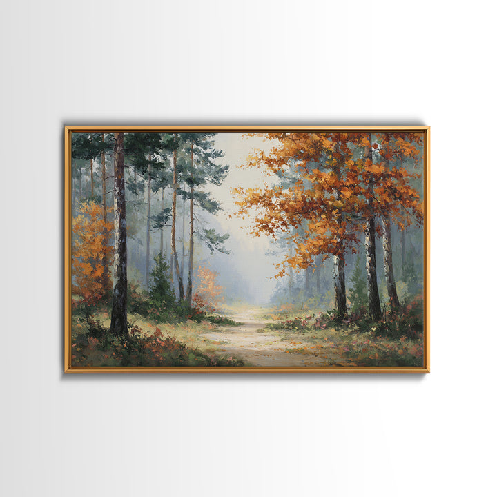 Autumn Forest Path Framed Canvas Print, Landscape Art, Wall Art Print, Living Room Decor, Fine Art, Horizon, Boho Decor, LAN-3x2-13
