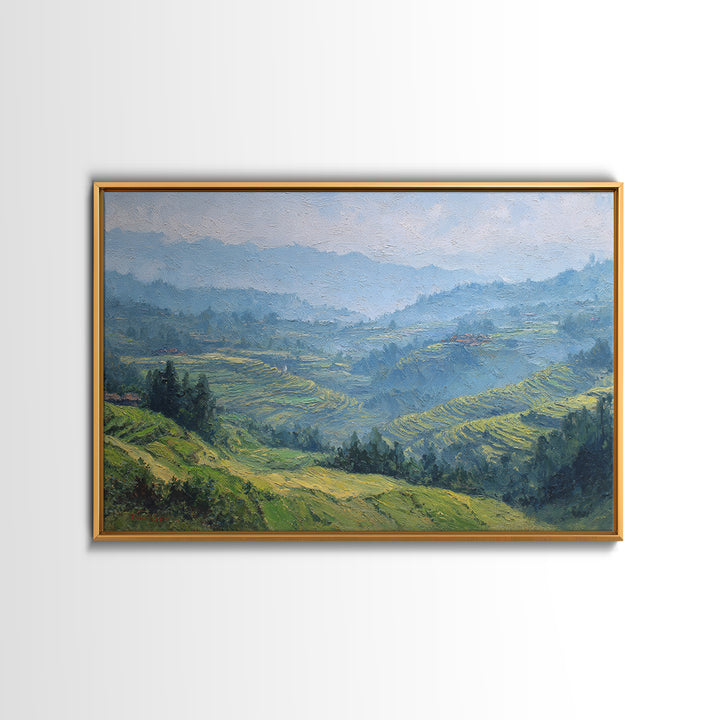 Rice Terraces Glowing Canvas Print, Landscape Art, Digital Print, Living Room Decor, Fine Art, Horizon, Living Room Wall Art, LAN-3x2-22