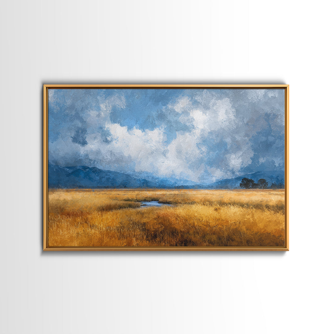 Golden Wheat Field Beneath Huge Clouds Canvas Print, Landscape Art, Digital Print, Living Room Decor, Fine Art, Horizon, LAN-3x2-4
