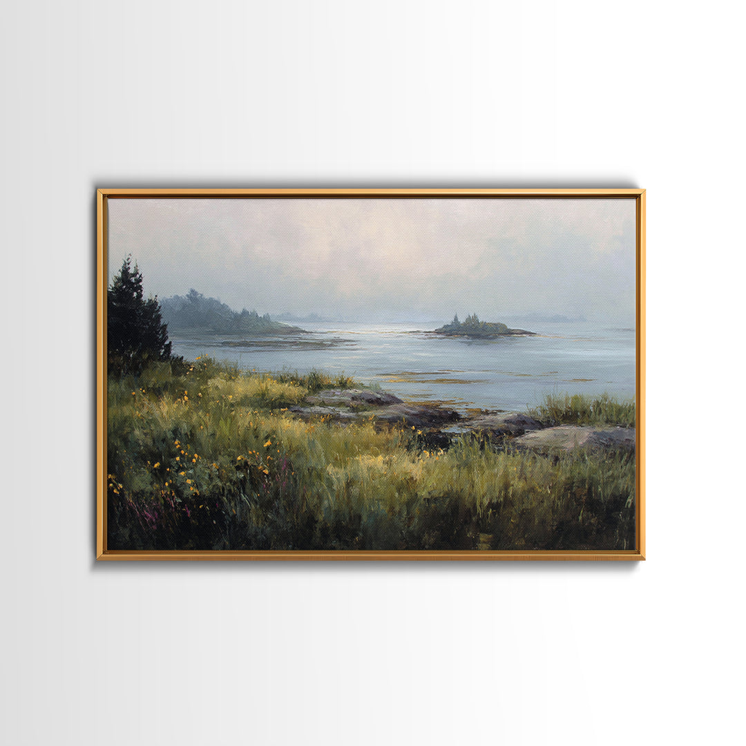 Sunlit Meadow with Wildflowers Framed Canvas Print, Landscape Art, Modern Art, Living Room Decor, Fine Art, Horizon, LAN-3x2-41