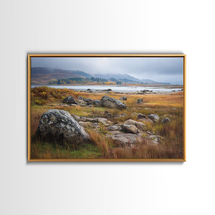 Rocky Scottish Highland Framed Canvas Print, Landscape Art, Gallery Decor, Living Room Decor, Fine Art, Horizon, Wall Art, LAN-3x2-45