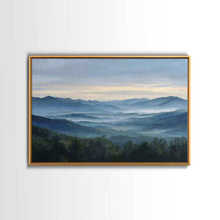 Misty Mountain Valley at Sunrise Canvas Print, Landscape Art, Modern Decor, Living Room Decor, Fine Art, Horizon, Wall Decor, LAN-3x2-53
