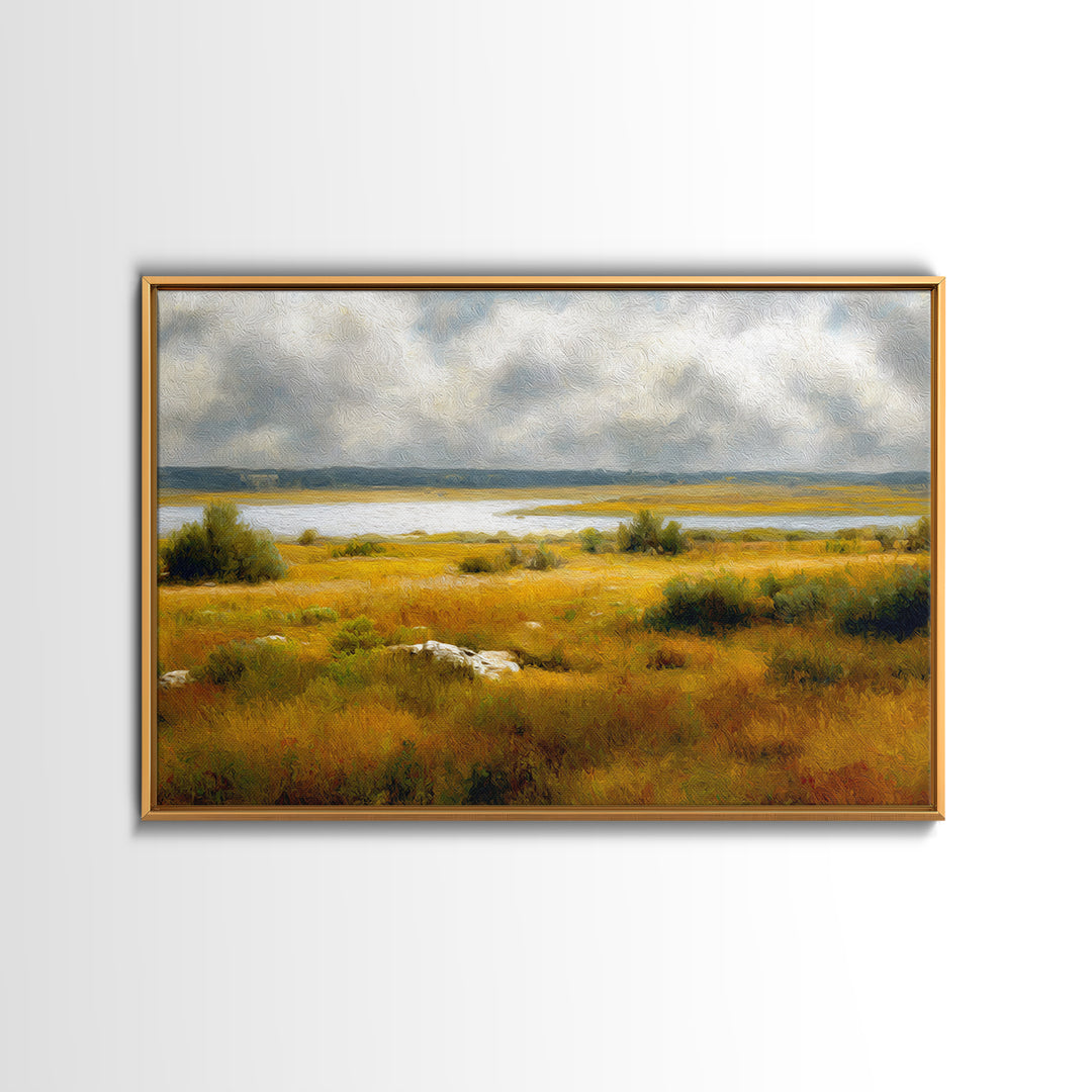 Storm Clouds over an Open Prairie Framed Canvas Print, Landscape Art, Digital Print, Living Room Decor, Fine Art, Horizon, LAN-3x2-55