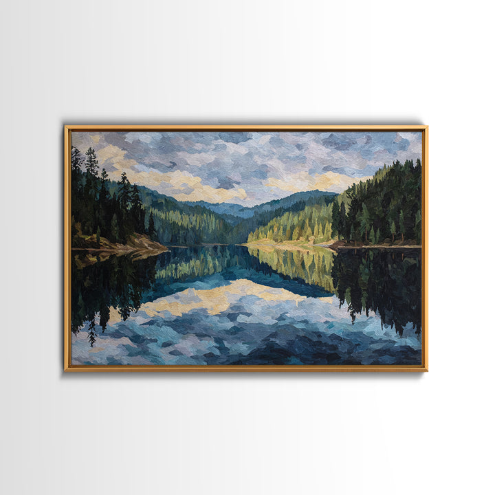 Quiet Lake Reflecting Pine Forest Canvas Print, Landscape Art, Room Decor, Living Room Decor, Fine Art, Horizon, LAN-3x2-56