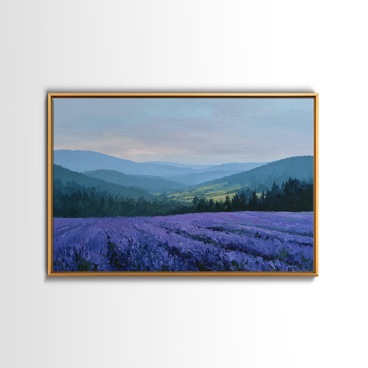 Lavender Field Leading to Distant Hills Canvas Print, Landscape Art, Abstract Wall Art, Living Room Decor, Fine Art, Horizon, LAN-3x2-62