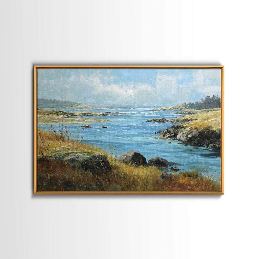 Fjord Landscape with Icy Blue Water Canvas Print, Landscape Art, Original Painting, Living Room Decor, Fine Art, Horizon, LAN-3x2-67