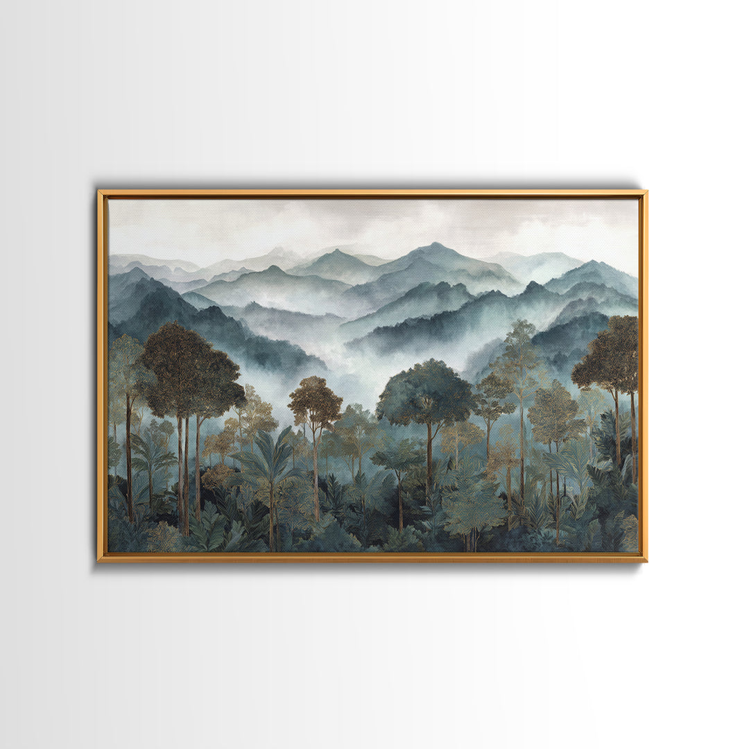 Tropical Jungle Waterfall Canvas Print, Landscape Art, Minimalist Decor, Living Room Decor, Oil Painting, Horizon, LAN-3x2-68