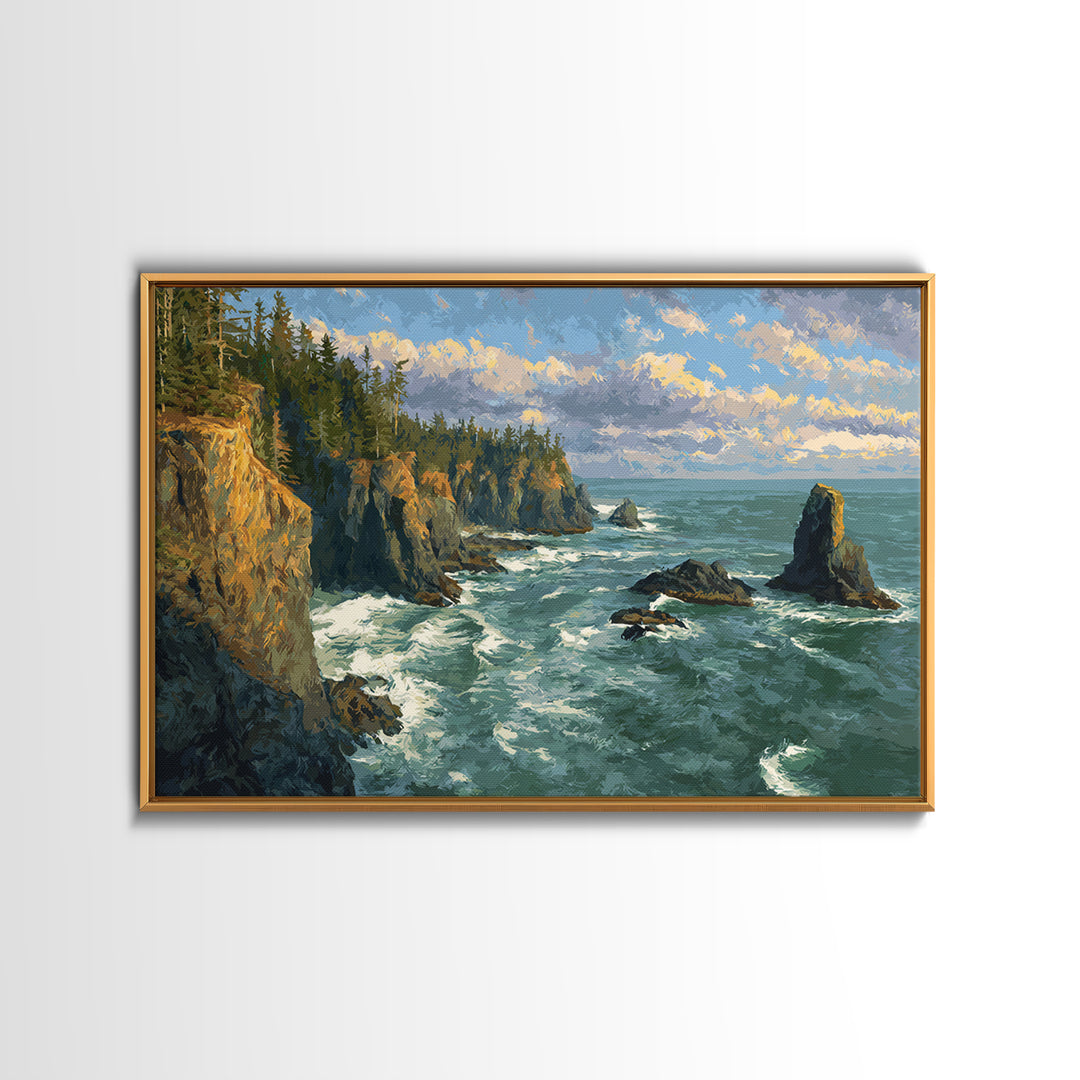 Coastal Cliffs with Crashing Waves Canvas Print, Landscape Art, Wall Decor, Living Room Decor, Fine Art, Horizon, Digital Print, LAN-3x2-84