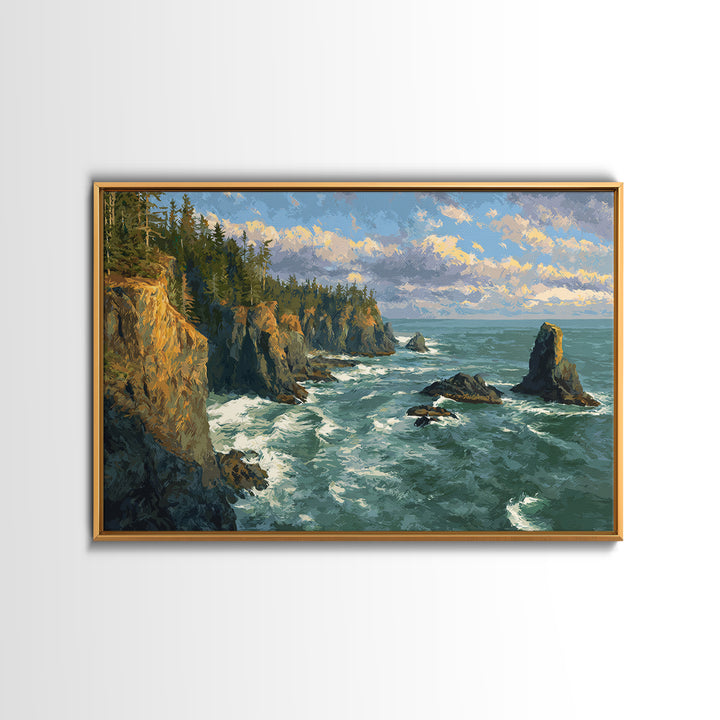 Coastal Cliffs with Crashing Waves Canvas Print, Landscape Art, Wall Decor, Living Room Decor, Fine Art, Horizon, Digital Print, LAN-3x2-84