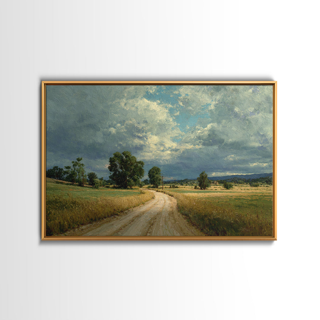 Old Country Road Framed Canvas Print, Landscape Art, Art Prints, Living Room Decor, Fine Art, Horizon, Abstract Wall Art, LAN-3x2-96