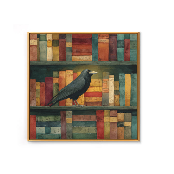 Black Raven Perched on Closed Book Canvas Print, Library Art, Book Art, Library Decor, Oil Painting, Archive, Fine Art Print, LIB-1x1-22