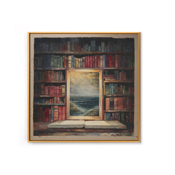 Stormy Sea Painting Inside an Open Book Framed Canvas Print, Library Art, Dark Academia Art, Library Decor, Abstract Art, LIB-1x1-66