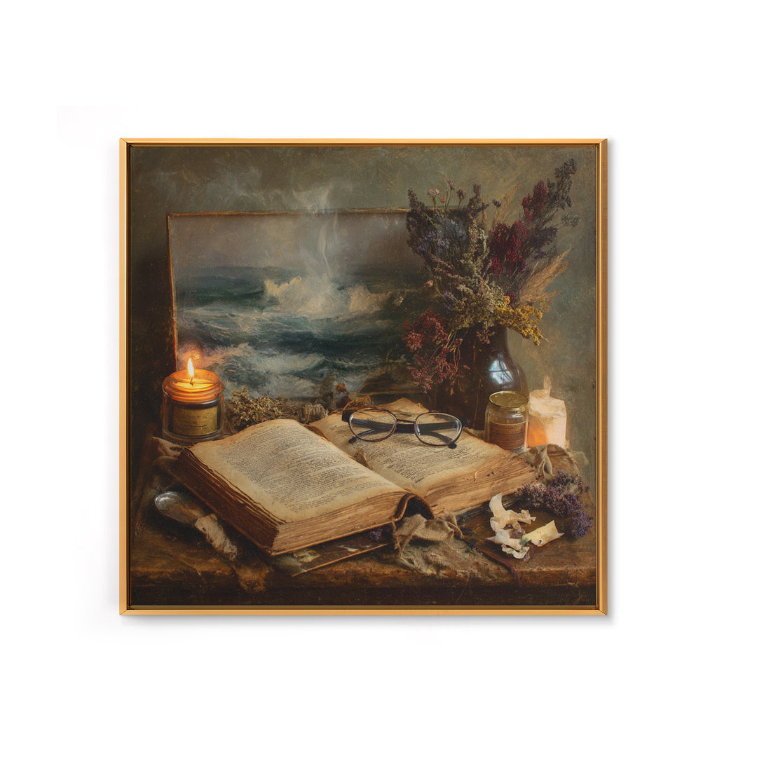 Stormy Sea Painting Inside an Open Book Canvas Print, Library Art, Neutral Decor, Library Decor, Fine Art, Archive, Home Decor, LIB-1x1-90