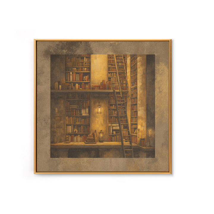 Rolling Library Ladder Canvas Print, Library Art, Painting, Library Decor, Archive, Halloween Printable, Gothic Wall Art, LIB-1x1-99