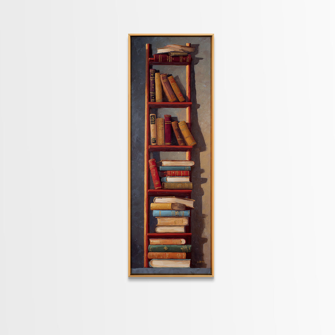 Rolling Library Ladder Canvas Print, Library Art, Watercolor Art, Library Decor, Fine Art, Archive, Halloween Wall Art, LIB-1x3-39