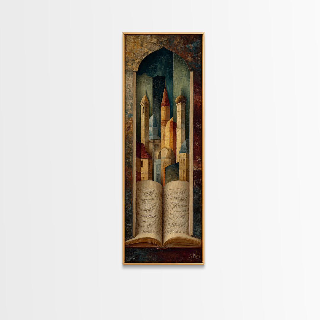 Storybook Castle Emerging from Open Book Canvas Print, Library Art, Dark Academia Art, Library Decor, Abstract Art, Archive, LIB-1x3-51
