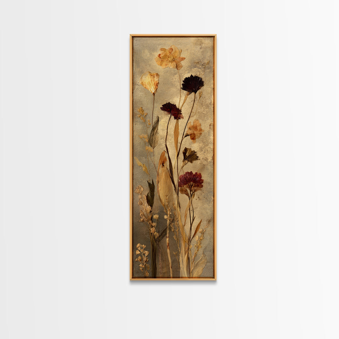 Botanical Pressed Flowers Inside Old Pages Framed Canvas Print, Library Art, Wall Art, Library Decor, Watercolor Art, Archive, LIB-1x3-69