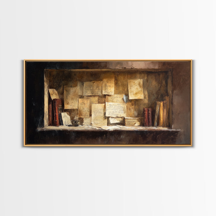 Moonlit Window with Floating Pages Framed Canvas Print, Library Art, Contemporary Art, Library Decor, Fine Art, Archive, LIB-2x1-28