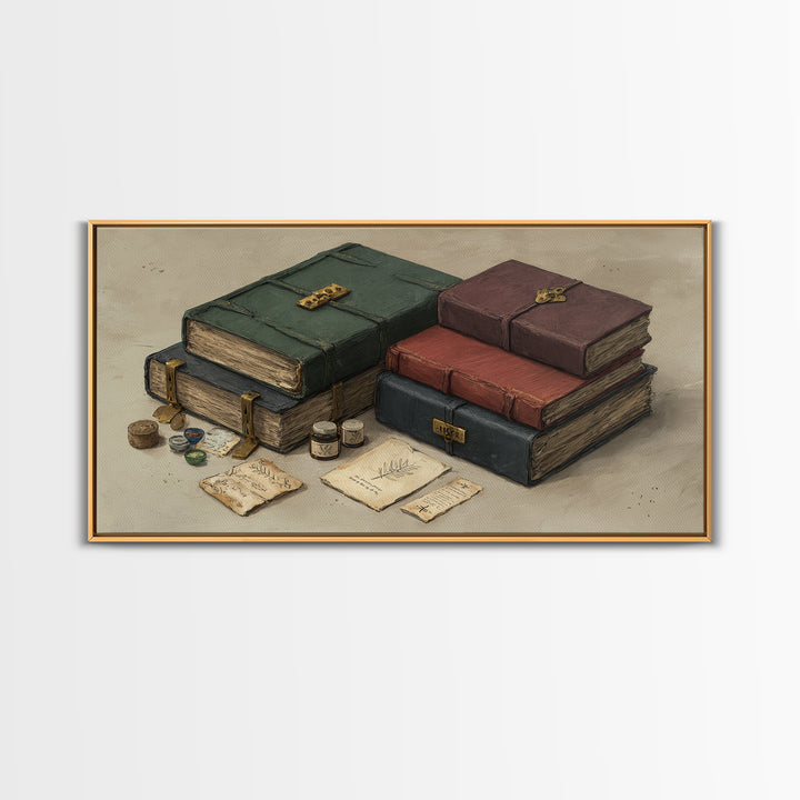 Ancient Book with Brass Clasps Canvas Print, Library Art, Living Room Decor, Library Decor, Fine Art, Archive, Whimsical Art, LIB-2x1-57