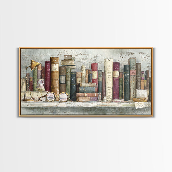 Antique Spectacles on a Manuscript Framed Canvas Print, Library Art, Unique Wall Art, Library Decor, Fine Art, Archive, LIB-2x1-88