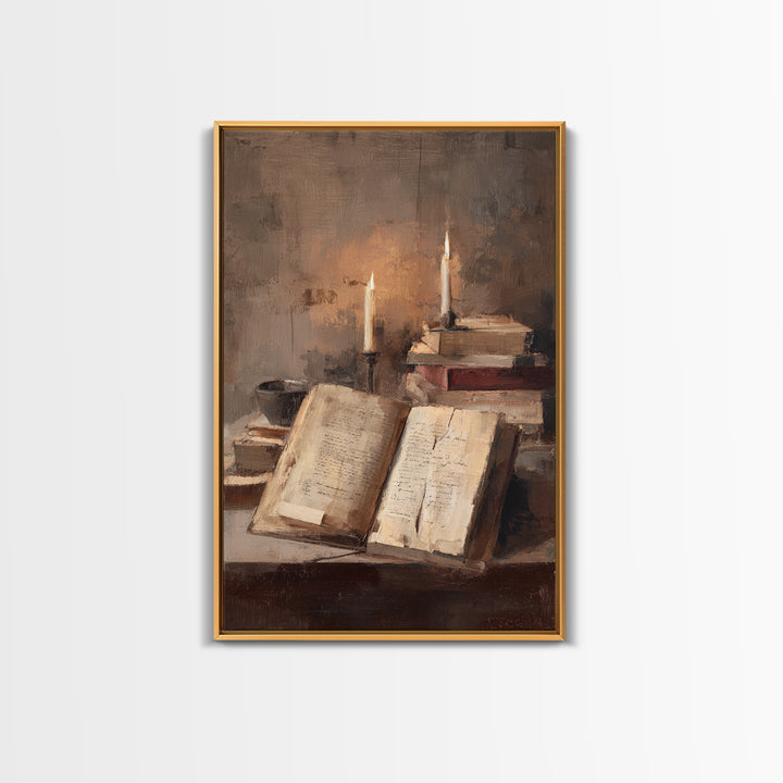 Stormy Sea Painting Inside an Open Book Framed Canvas Print, Library Art, Library Decor, Abstract Art, Archive, LIB-2x3-2