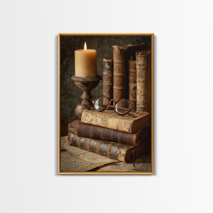 Antique Spectacles on a Manuscript Framed Canvas Print, Library Art, Whimsical Art, Library Decor, Fine Art, Archive, LIB-2x3-28