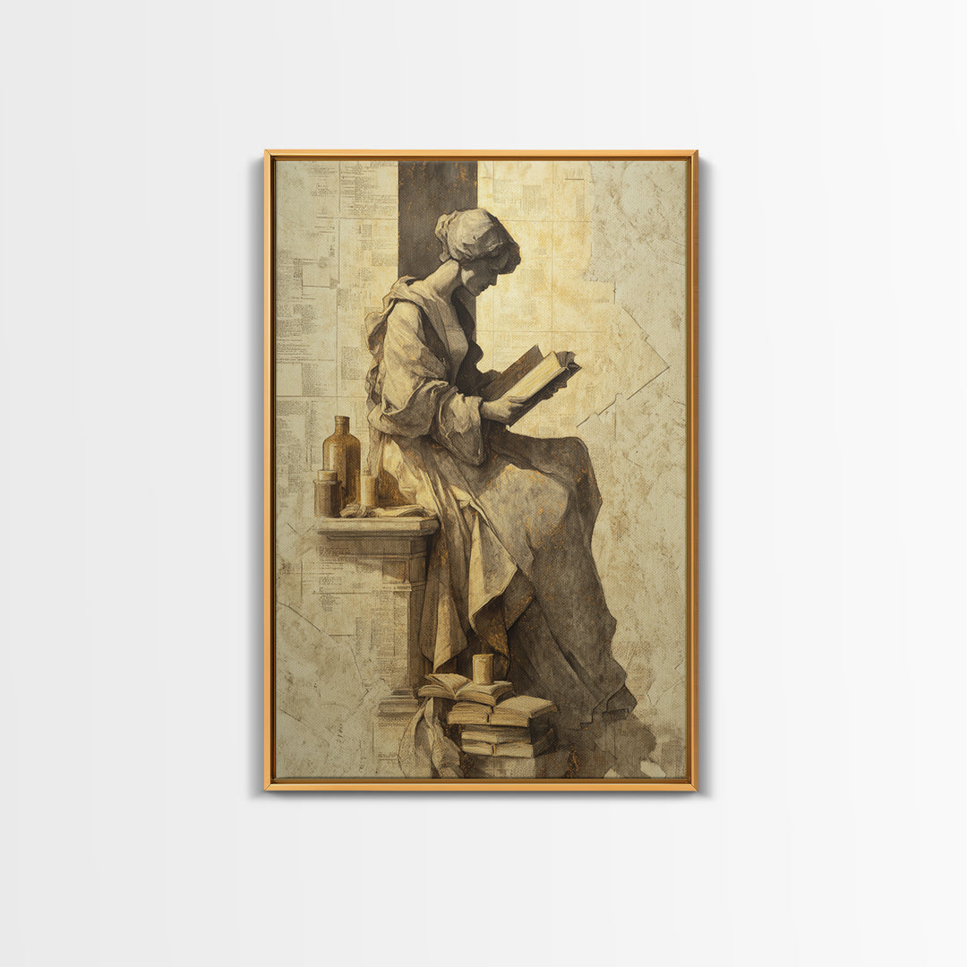 Renaissance Reading Figure Framed Canvas Print, Library Art, Printable Art, Library Decor, Fine Art, Archive, Bookish Decor, LIB-2x3-55