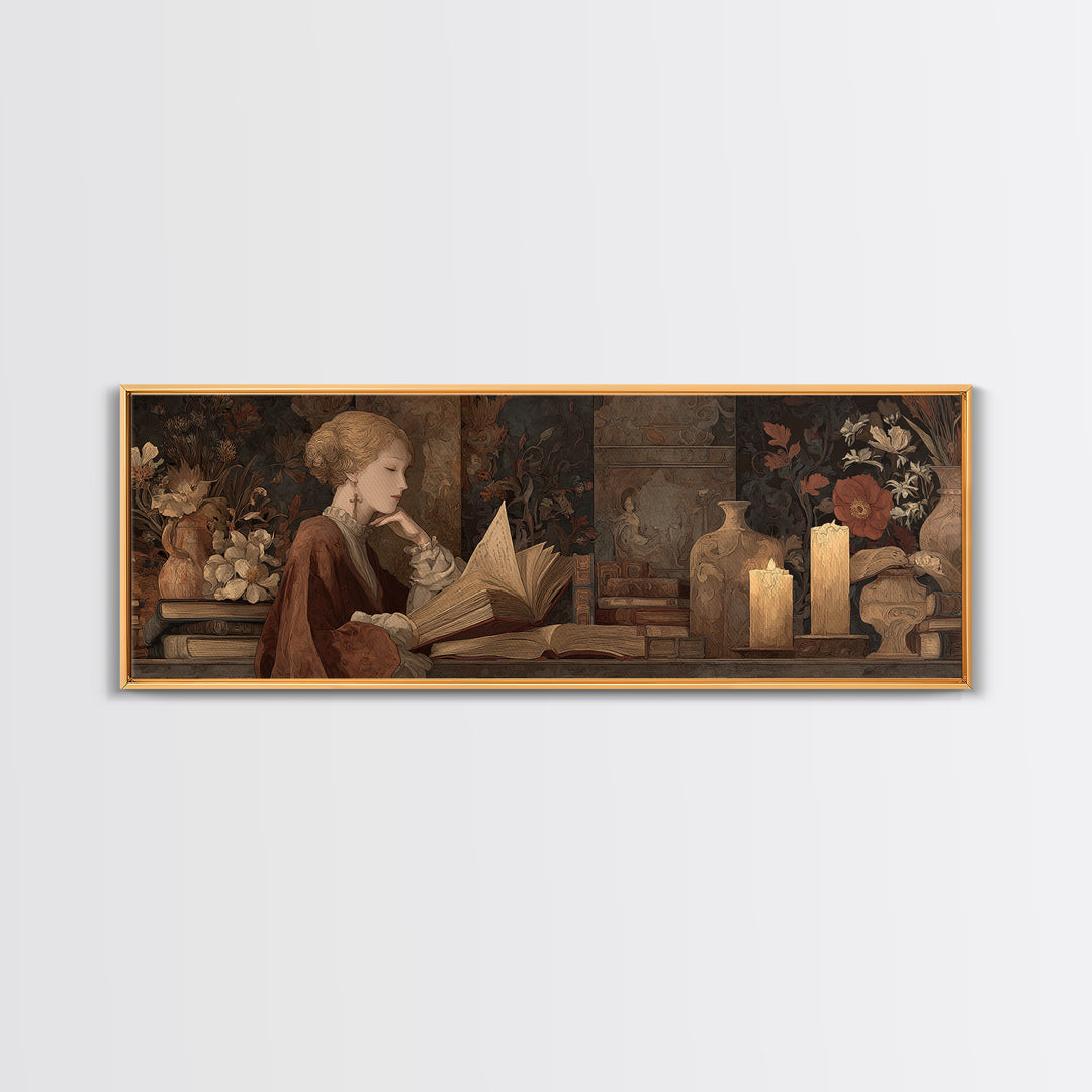 Renaissance Reading Figure Framed Canvas Print, Library Art, Gallery Decor, Library Decor, Fine Art, Archive, Wall Art, LIB-3x1-15