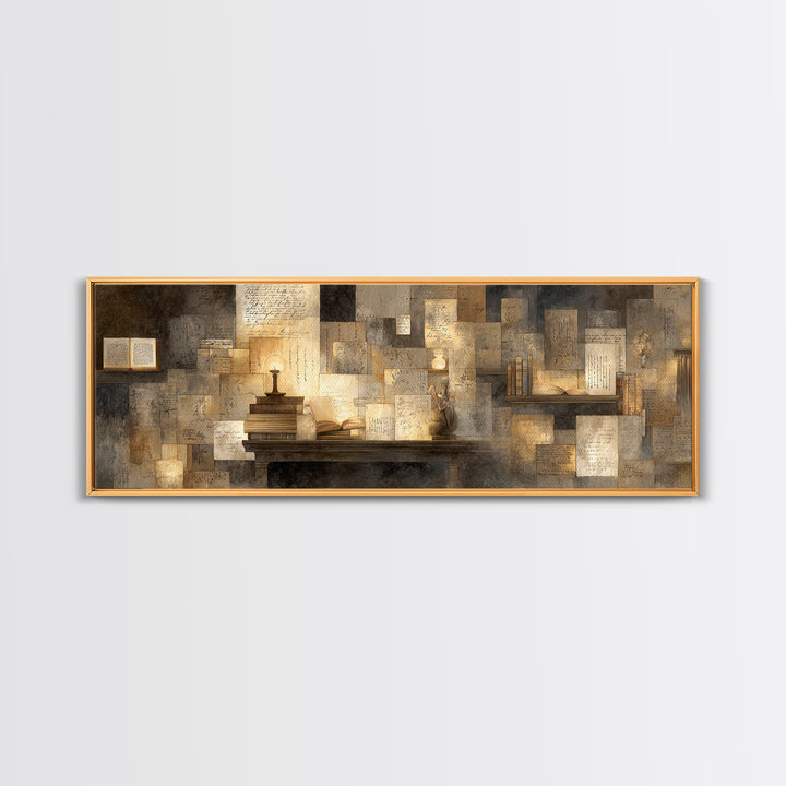 Moonlit Window with Floating Pages Canvas Print, Library Art, Gothic Wall Decor, Library Decor, Fine Art, Archive, LIB-3x1-24